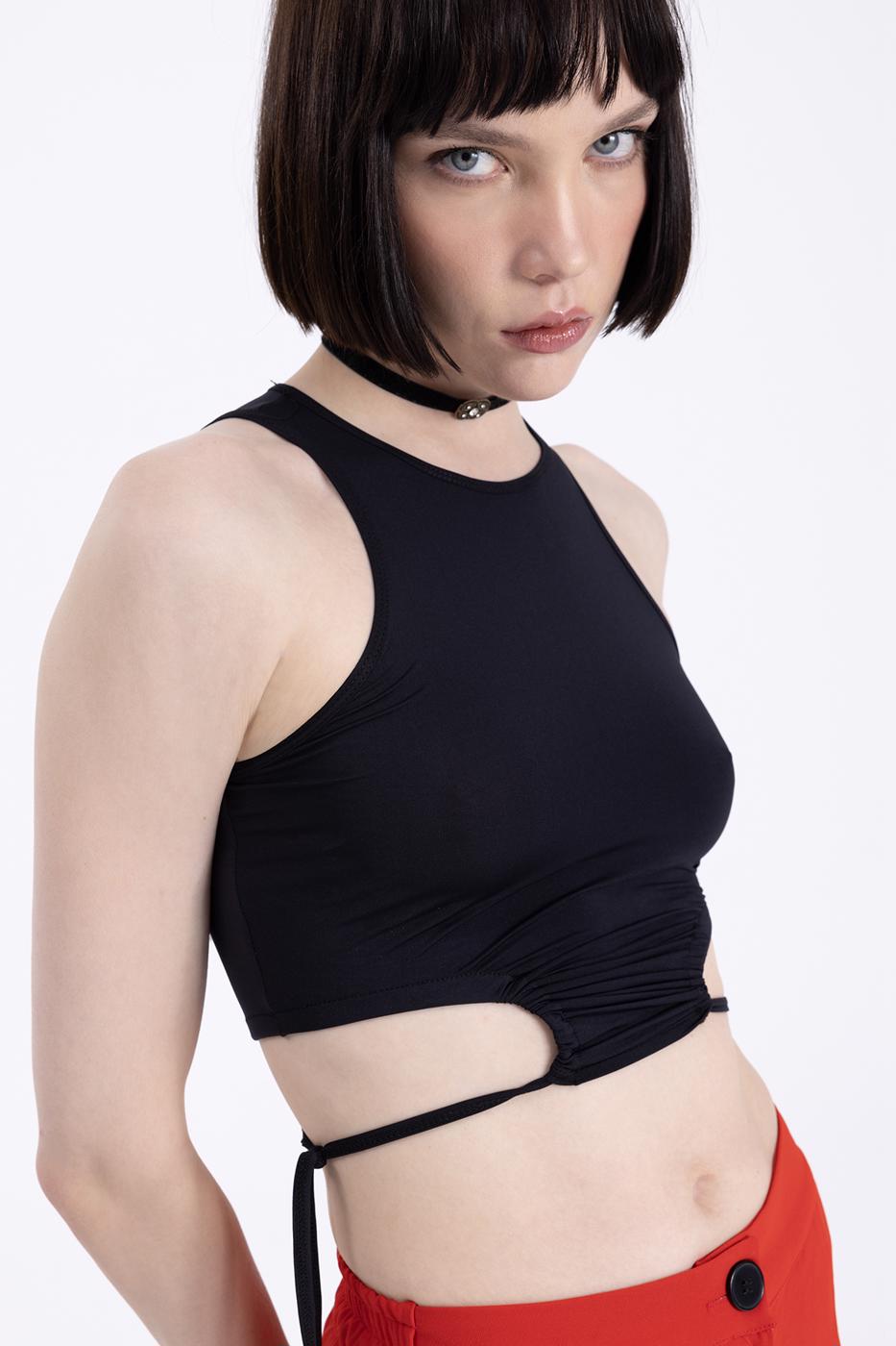 Bayan Siyah Halter Yaka Body