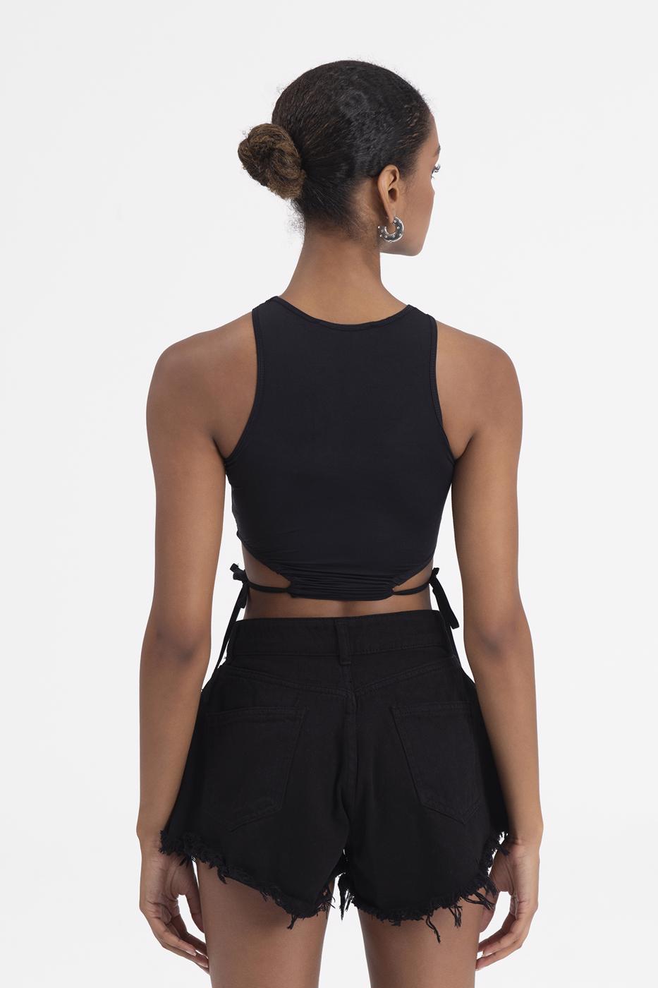 Bayan Siyah Halter Yaka Body