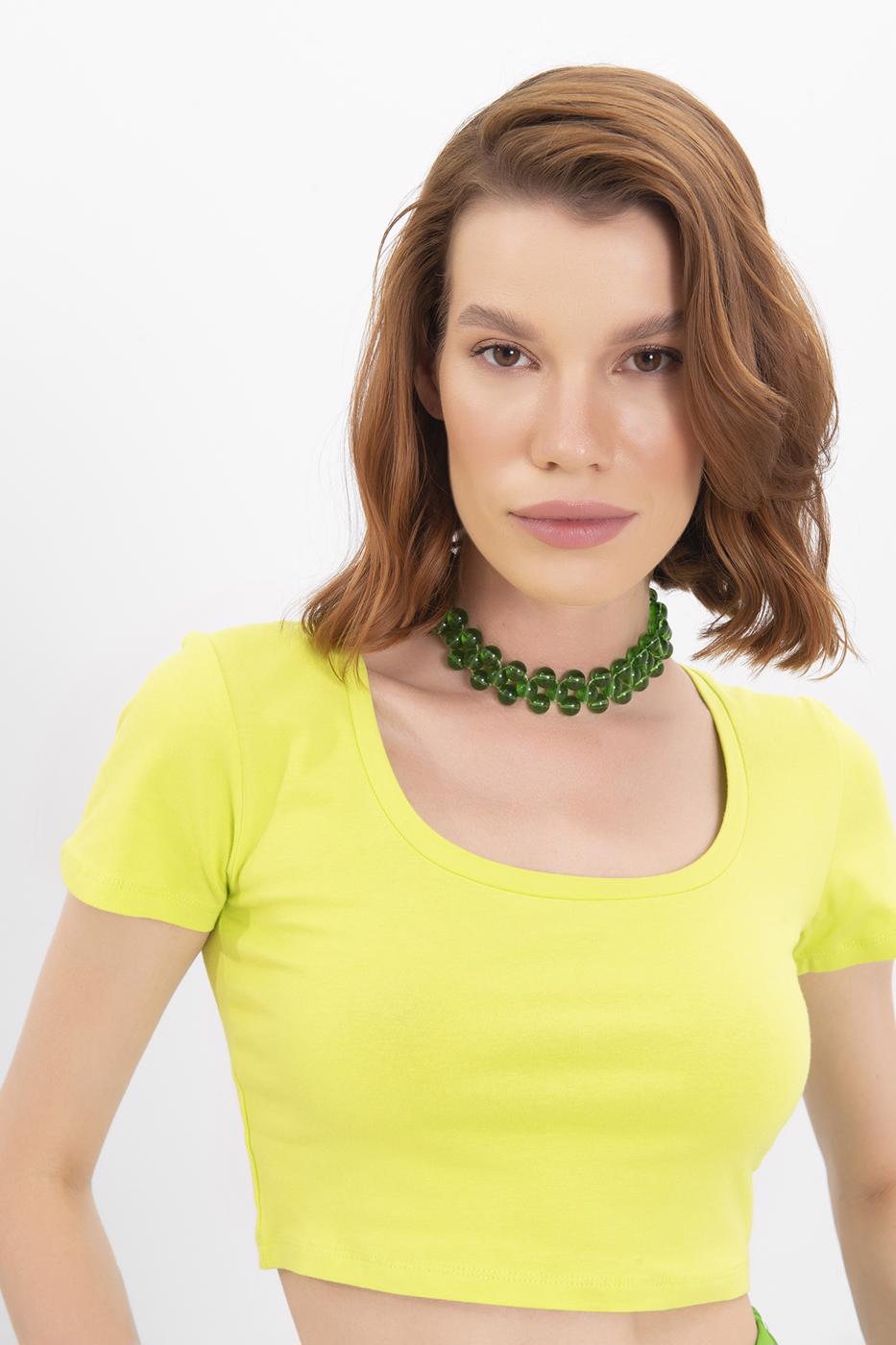 Bayan Yeşil Kare Yaka Crop Body