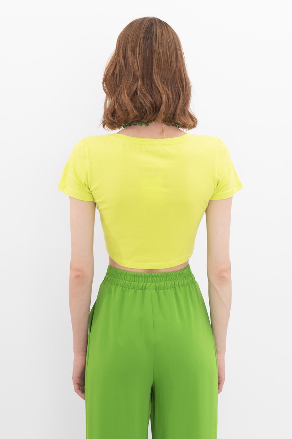 Bayan Yeşil Kare Yaka Crop Body