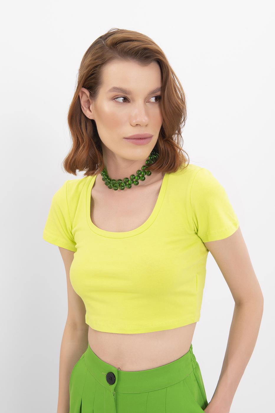 Bayan Yeşil Kare Yaka Crop Body