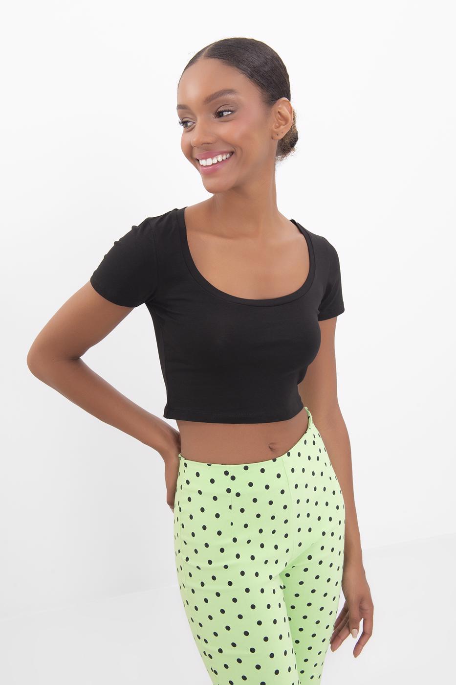 Bayan Siyah Kare Yaka Crop Body