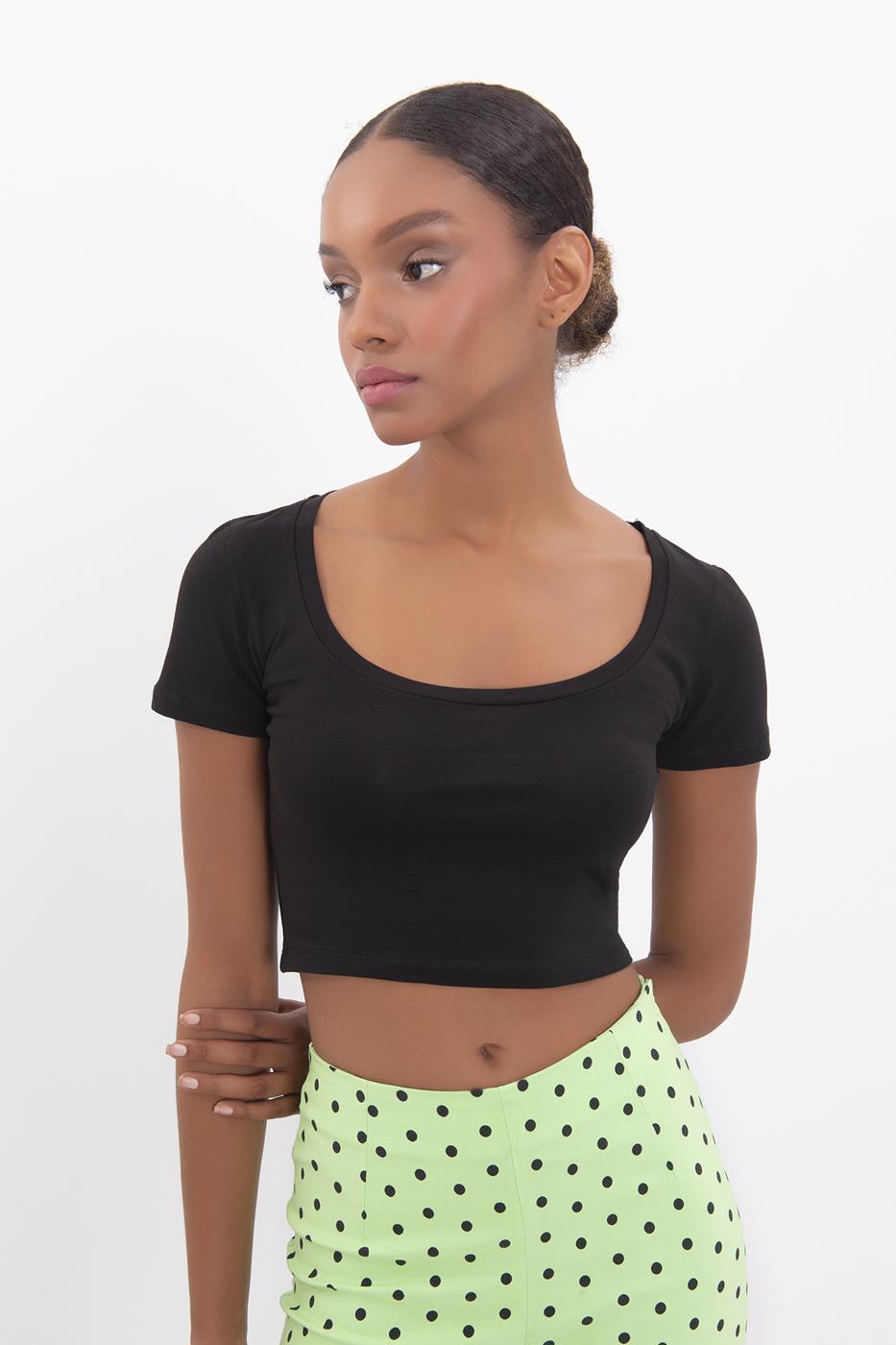 Bayan Siyah Kare Yaka Crop Body