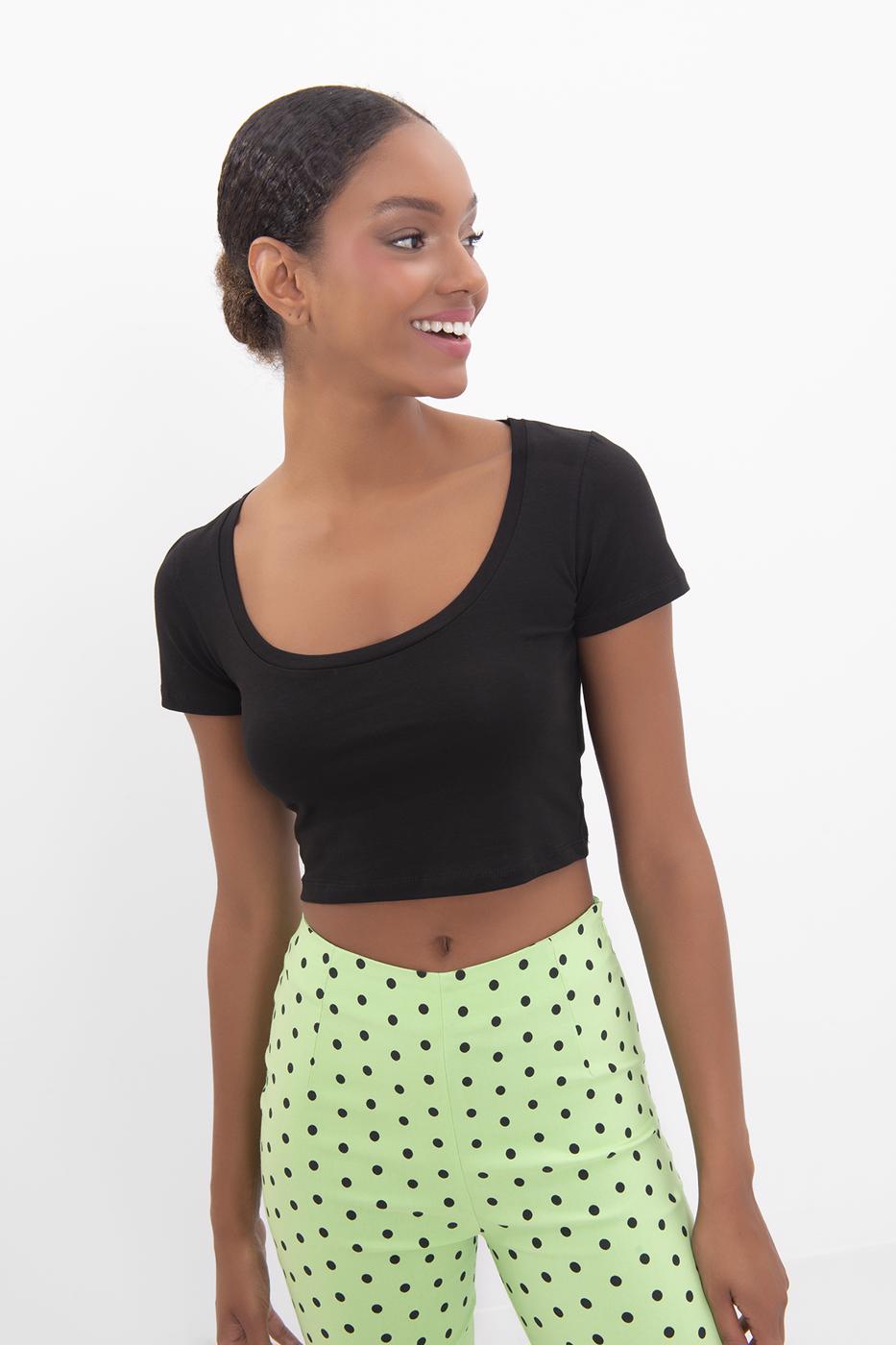 Bayan Siyah Kare Yaka Crop Body