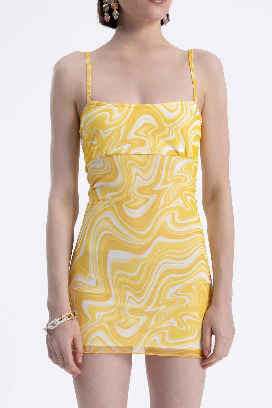 Bayan Sarı Askılı Dar Mini Elbise