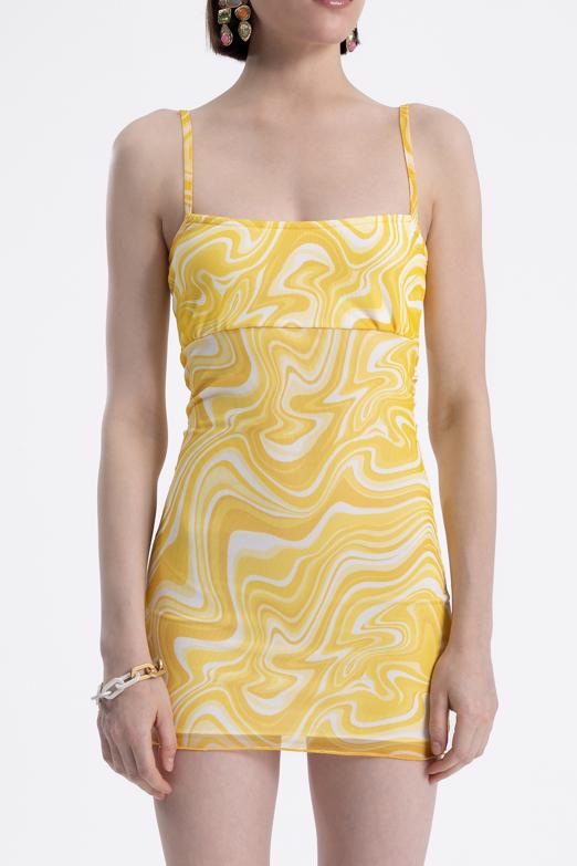 Bayan Sarı Askılı Dar Mini Elbise - BSL