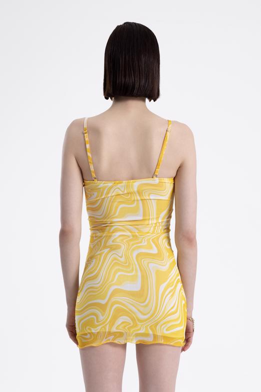 Bayan Sarı Askılı Dar Mini Elbise - BSL