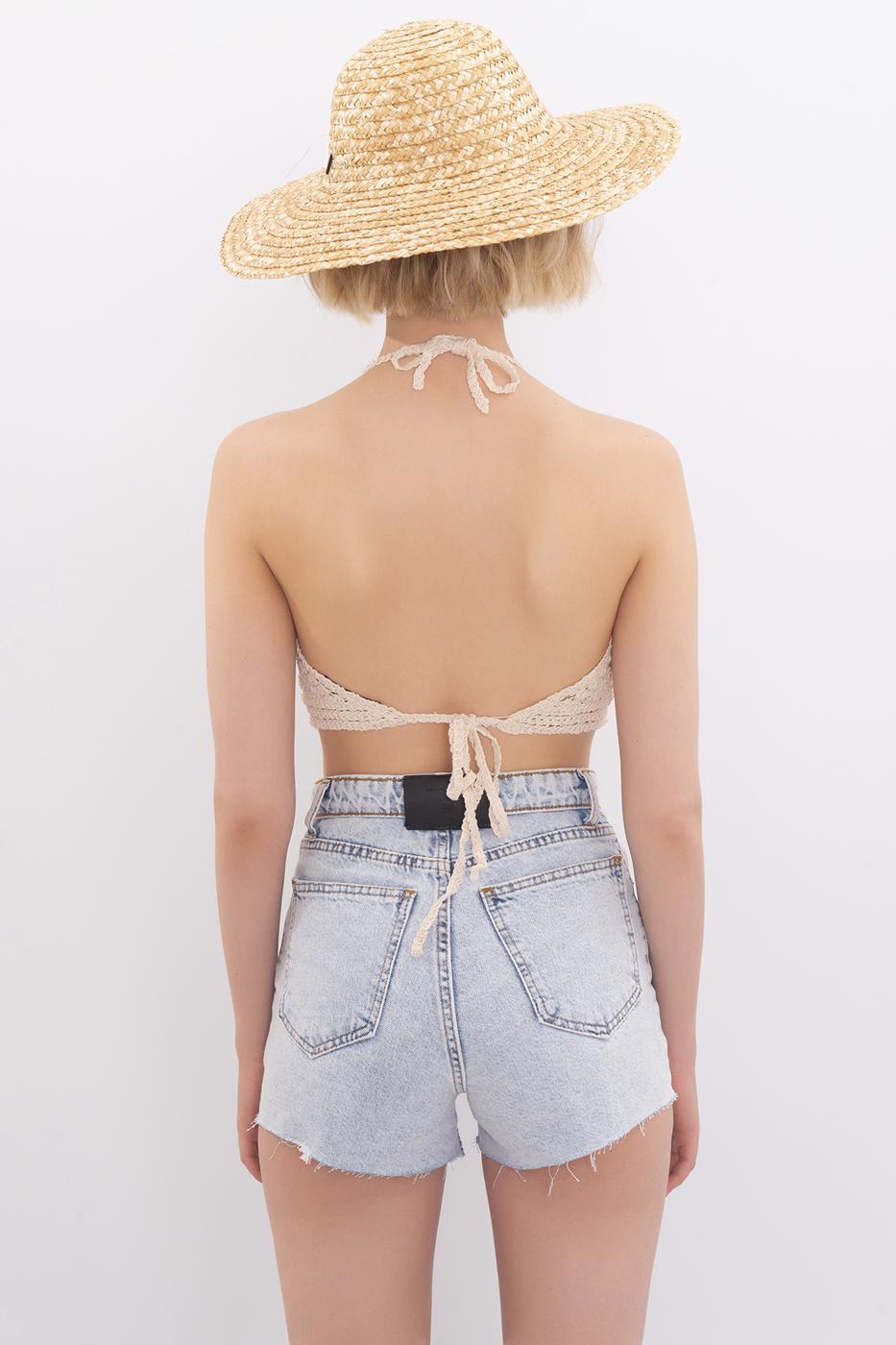 Bayan Bej Sırt Dekolteli Örgü Büstiyer