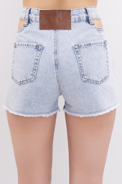 Bayan Mavi Pencereli Mini Denim Şort - BSL