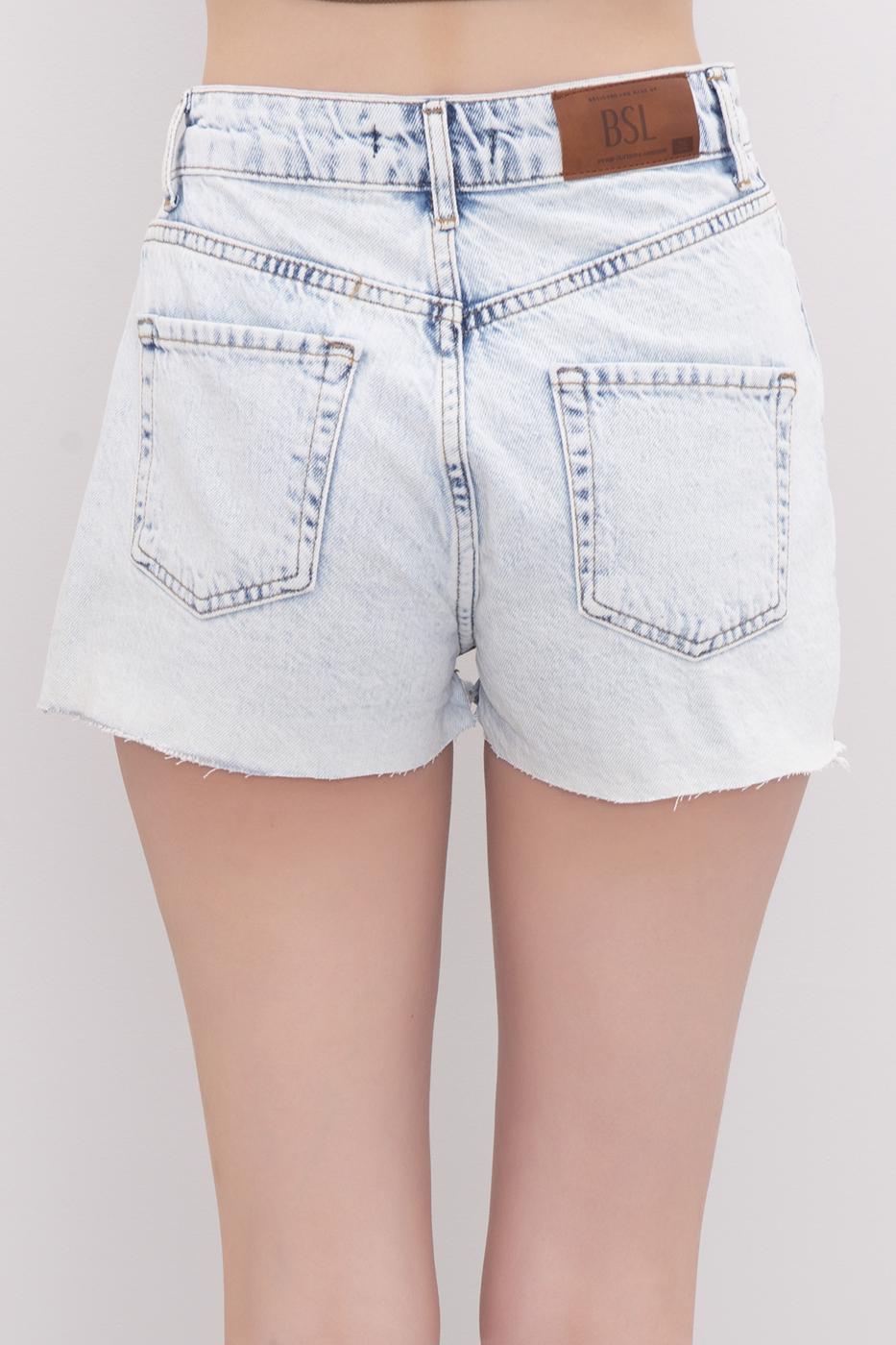 Bayan Mavi Asimetrik Kemer Detaylı Mini Denim Şort