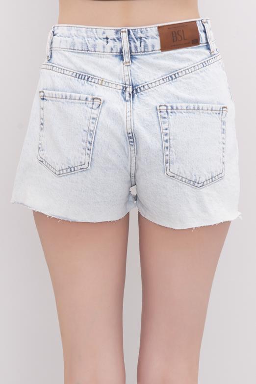 Bayan Mavi Asimetrik Kemer Detaylı Mini Denim Şort - BSL