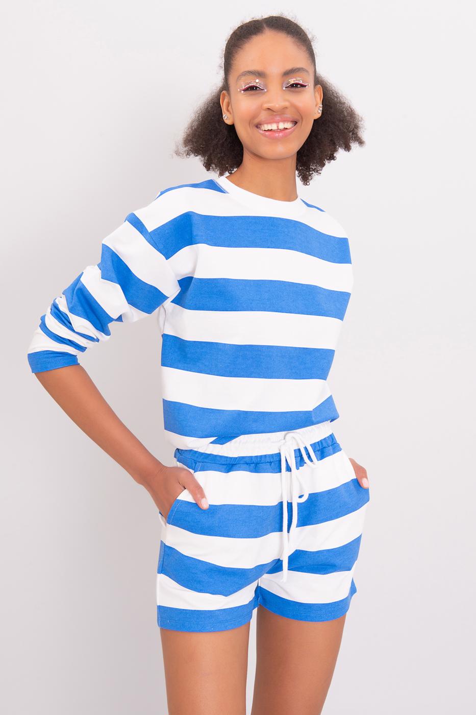 Bayan Mavi Çizgili Basic Sweatshirt