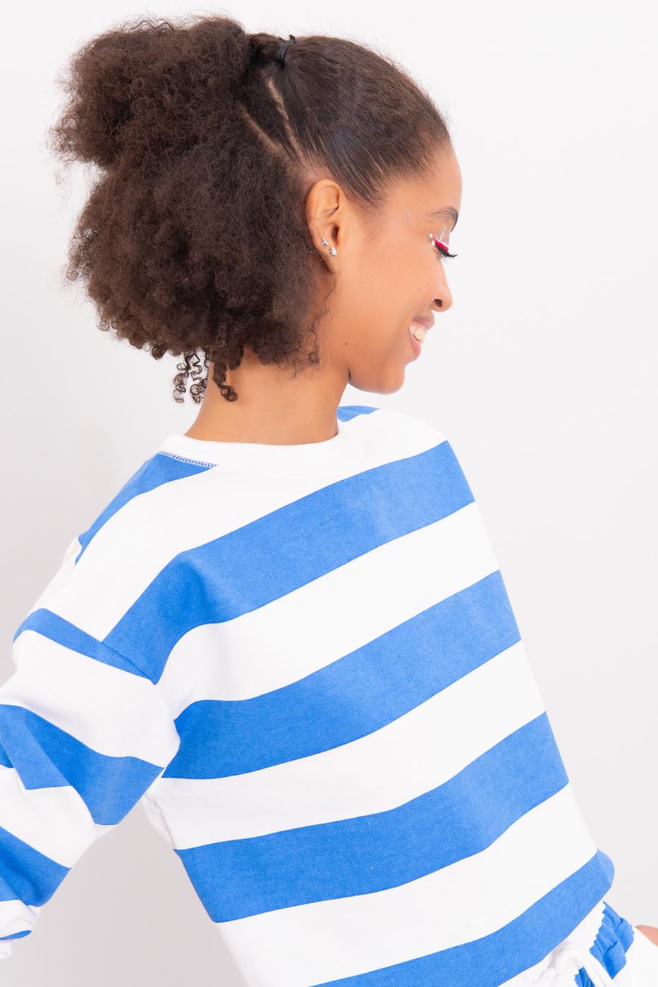 Bayan Mavi Çizgili Basic Sweatshirt