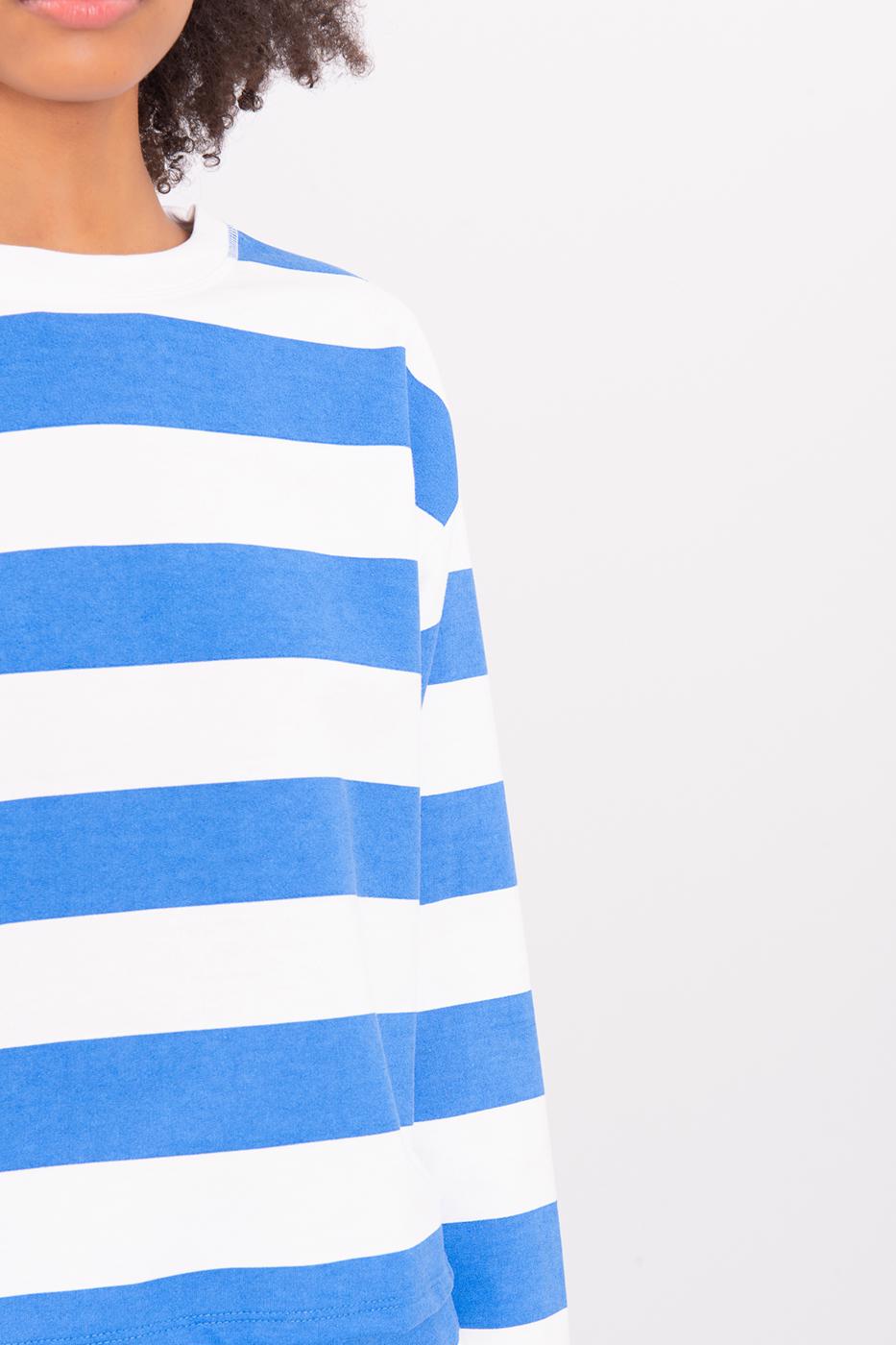 Bayan Mavi Çizgili Basic Sweatshirt