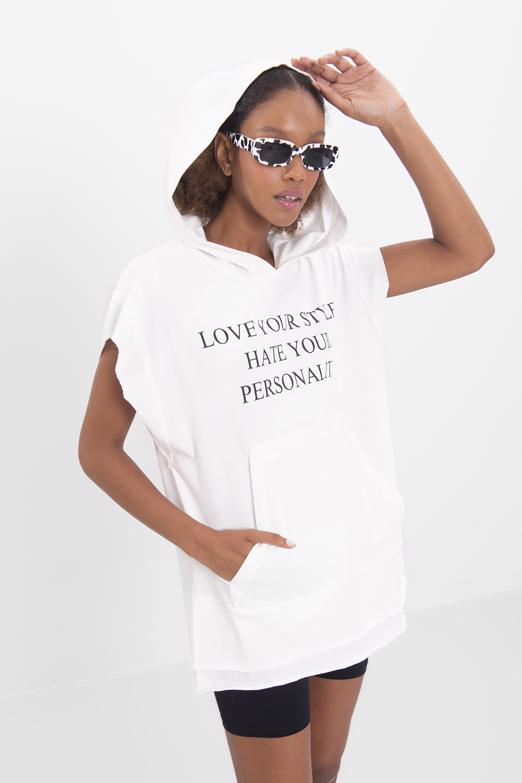 Bayan  Kapüşonlu Baskı Detaylı Tshirt