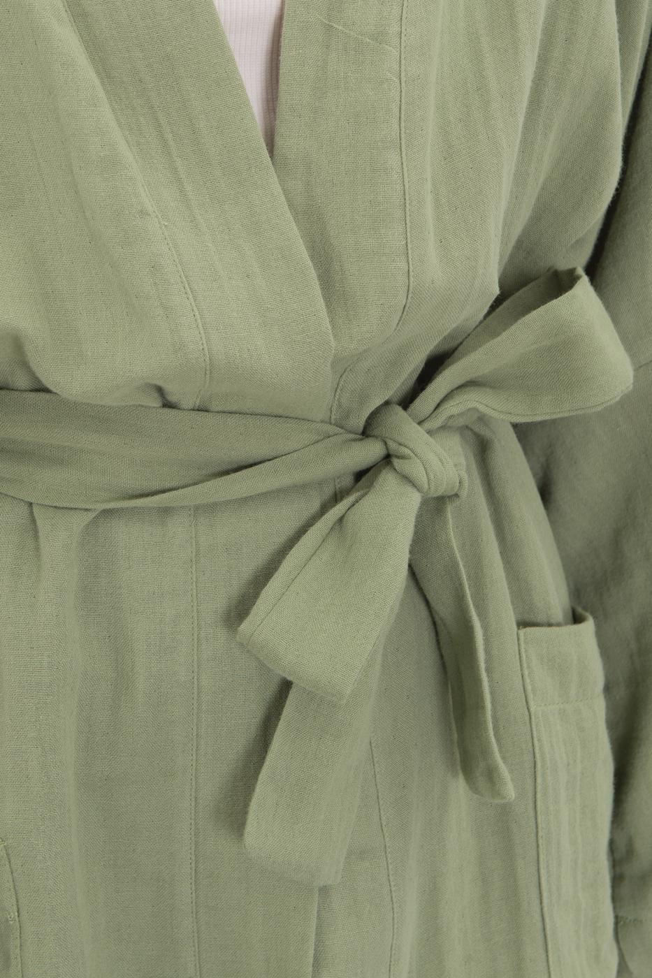 Bayan Yeşil Pamuklu Kısa Kimono