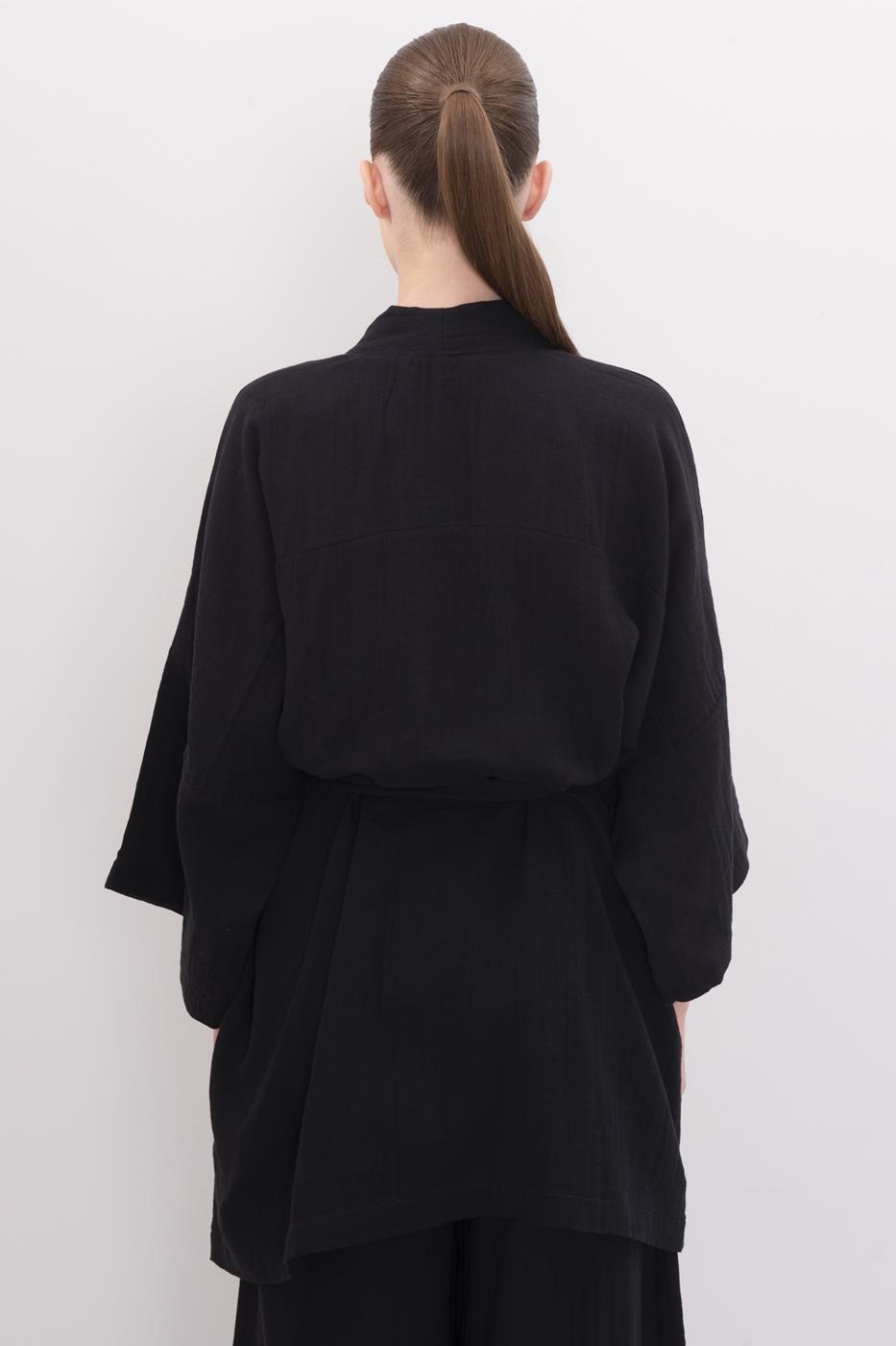 Bayan Siyah Pamuklu Kısa Kimono