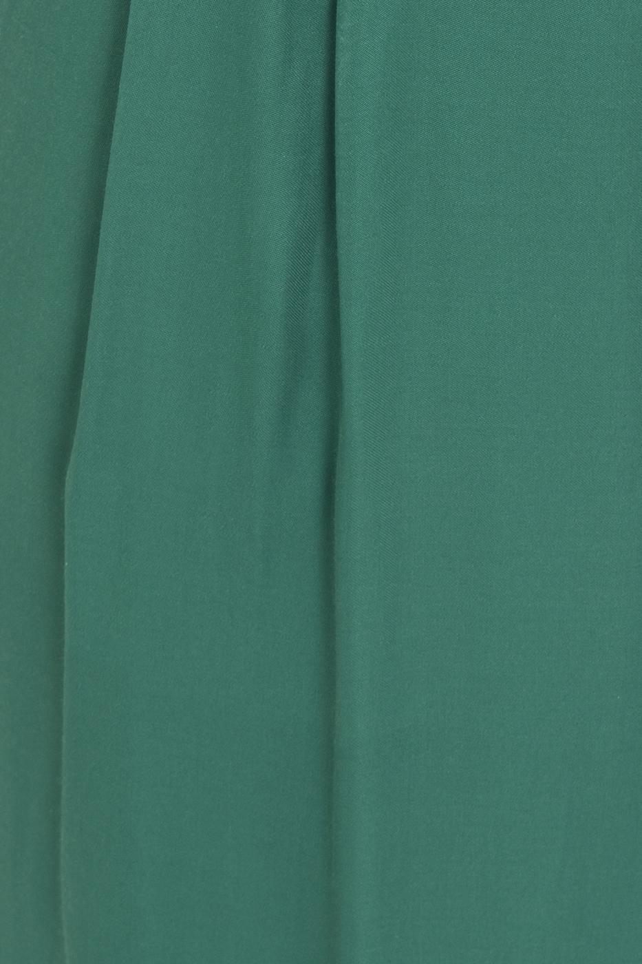 Bayan Yeşil Yüksek Bel Saten Bol Pantolon