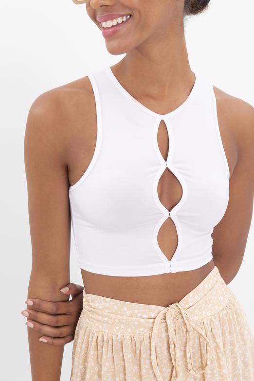 Bayan Beyaz Pencere Detaylı Kolsuz Crop Body - BSL