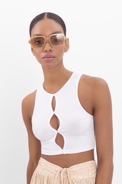 Bayan Beyaz Pencere Detaylı Kolsuz Crop Body - BSL