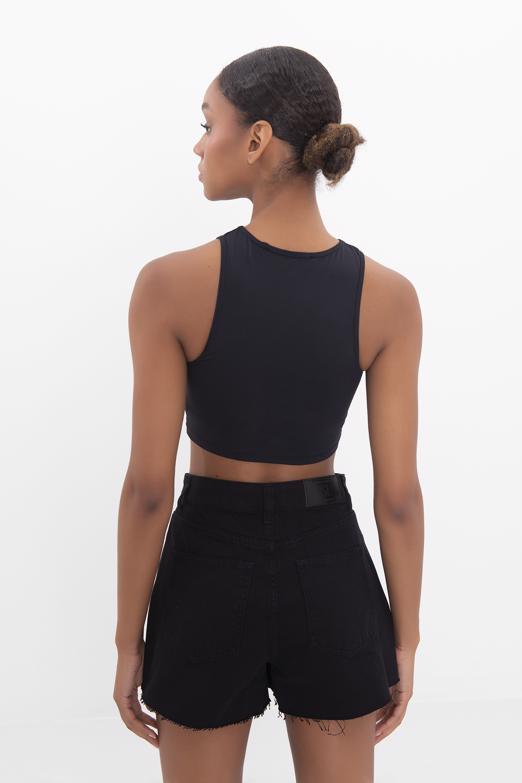 Bayan Siyah Pencere Detaylı Kolsuz Crop Body - BSL