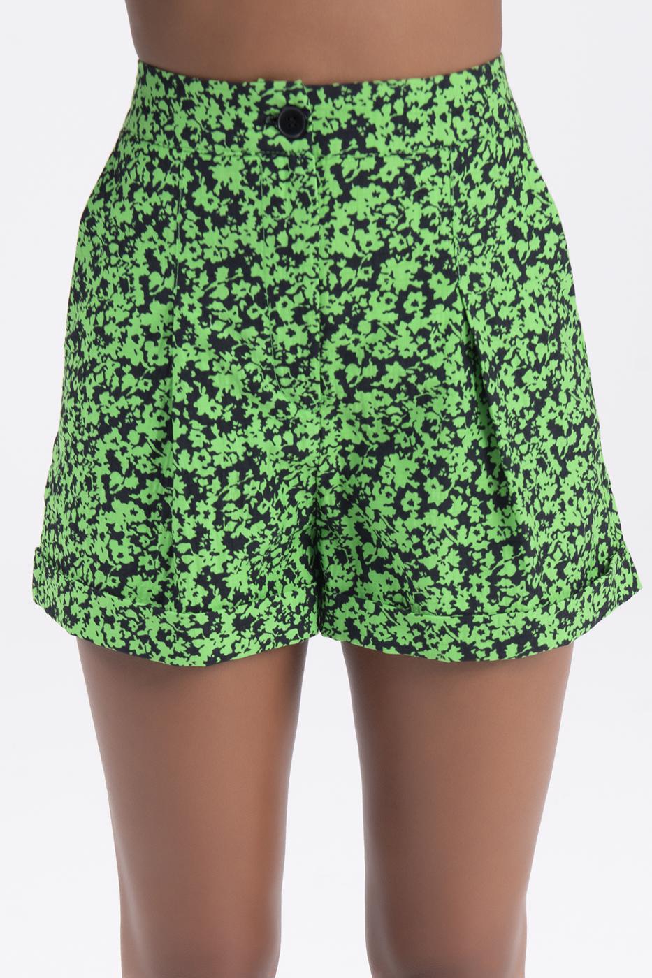 Bayan Yeşil Yüksek Bel Mini Şort