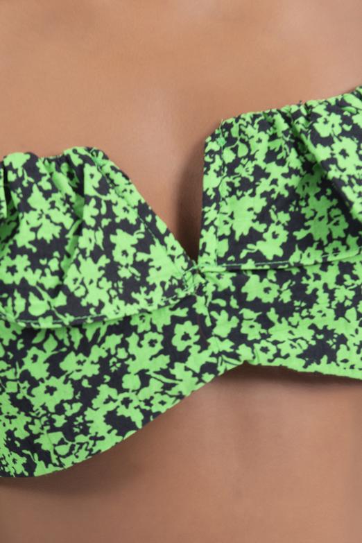 Bayan Yeşil Balon Kollu Fırfır Detaylı Crop Bluz - BSL