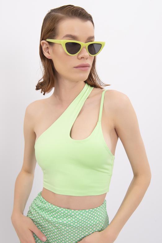 Bayan Yeşil Tek Omuz Askılı Crop Body - BSL