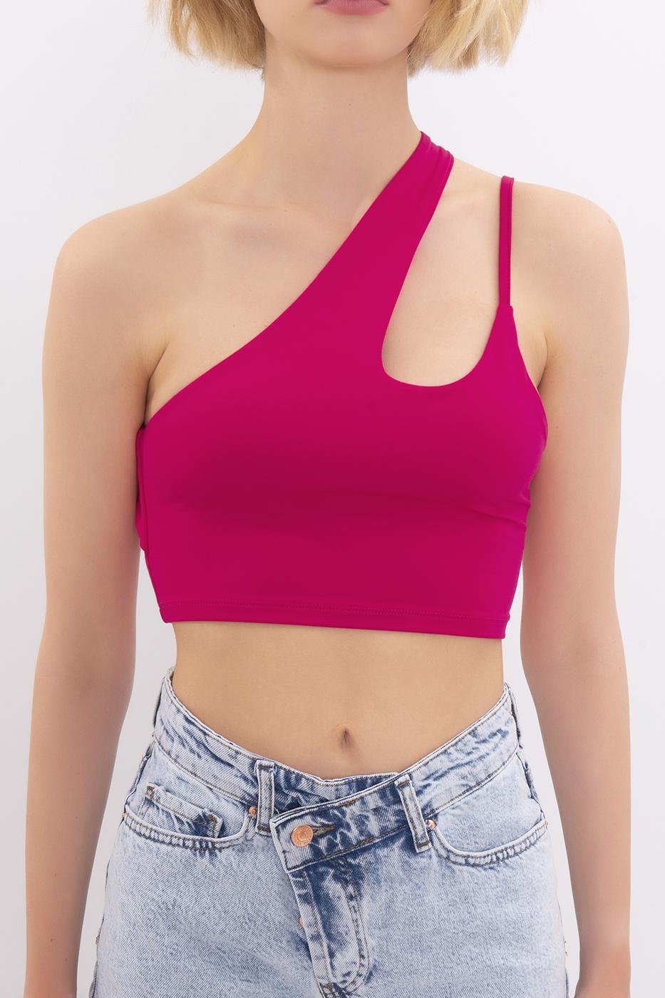 Bayan Fuşya Tek Omuz Askılı Crop Body