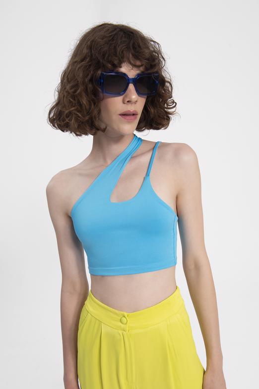 Bayan Mavi Tek Omuz Askılı Crop Body - BSL