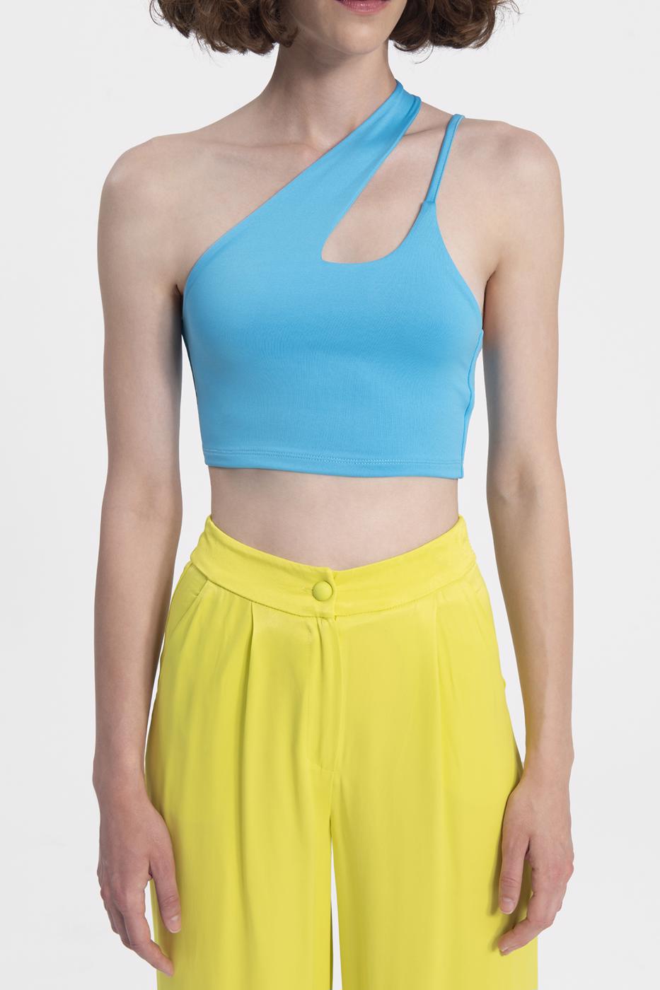 Bayan Mavi Tek Omuz Askılı Crop Body