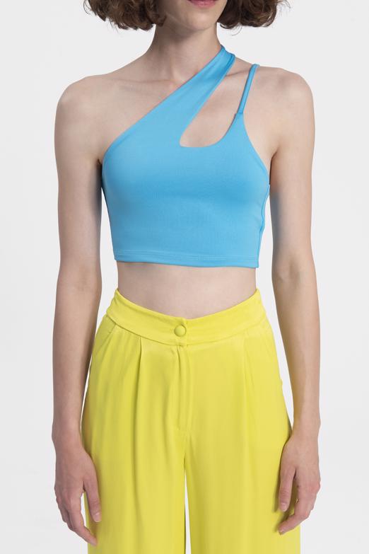 Bayan Mavi Tek Omuz Askılı Crop Body - BSL