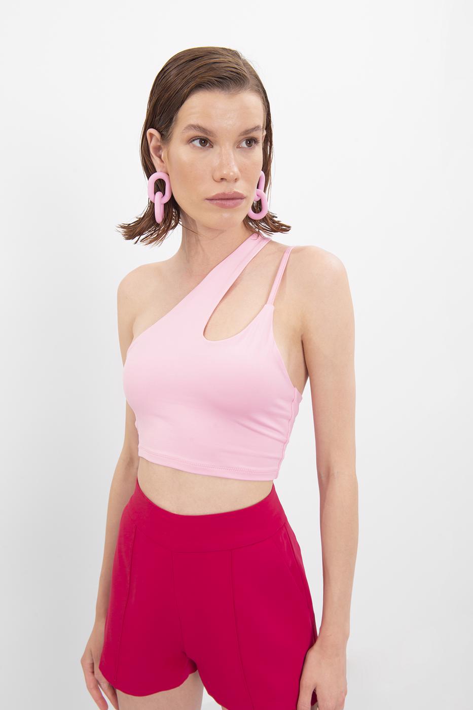 Bayan Pembe Tek Omuz Askılı Crop Body