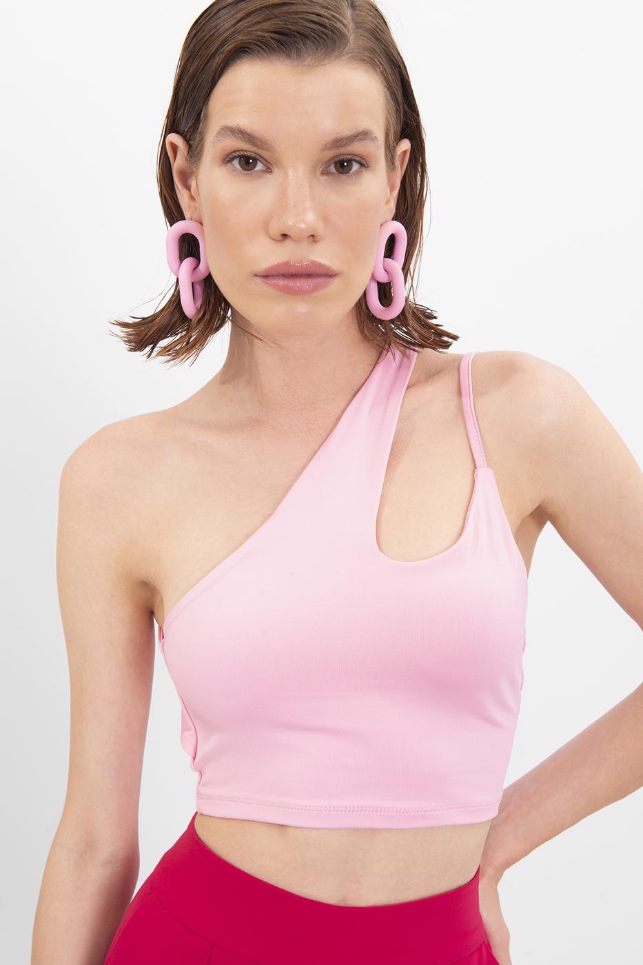 Bayan Pembe Tek Omuz Askılı Crop Body