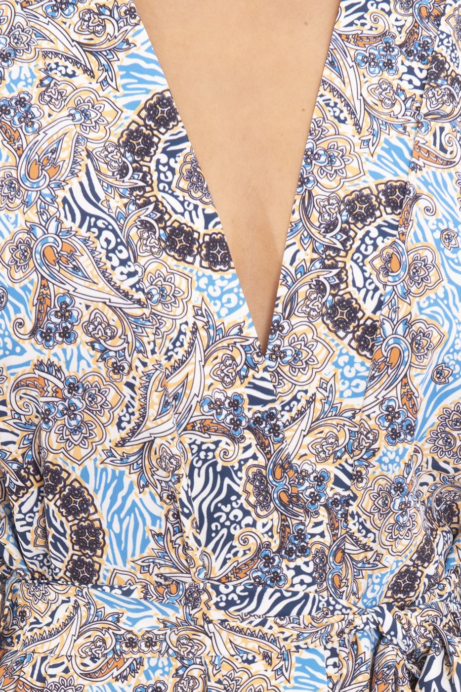 Bayan Mavi Desenli Uzun Kimono