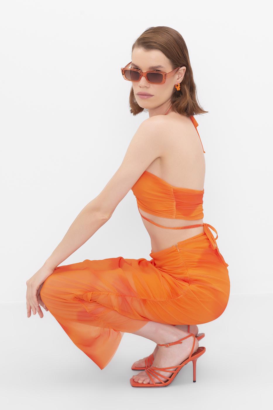 Bayan Oranj Midi Boy Kalem Etek