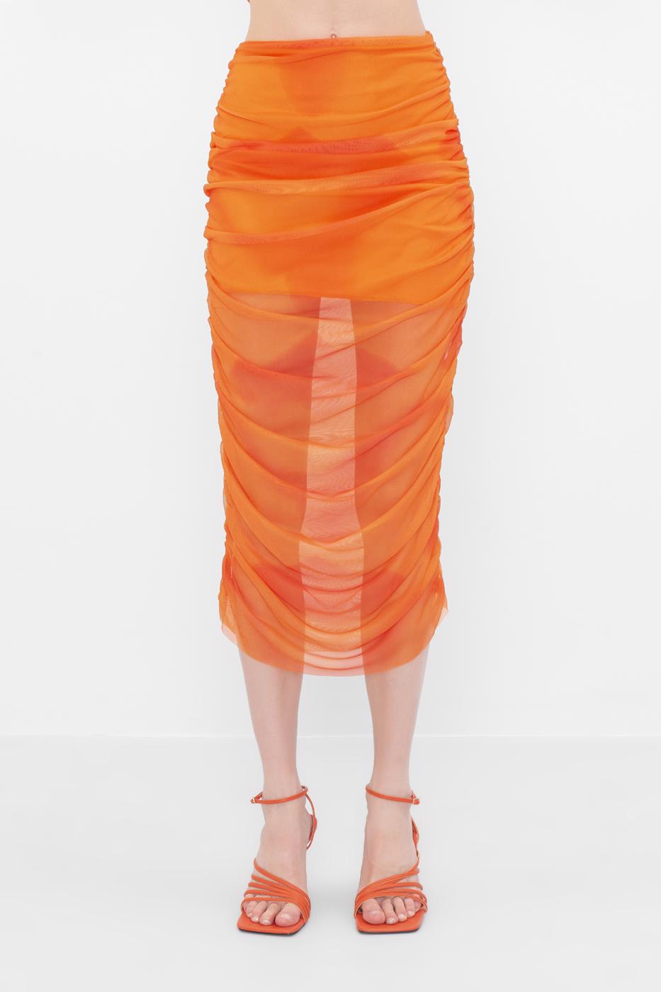 Bayan Oranj Midi Boy Kalem Etek