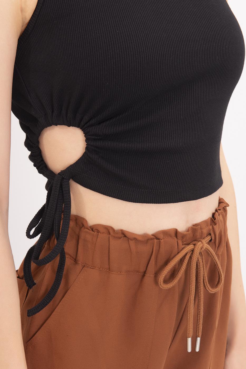 Bayan Siyah Halter Yaka Crop Body