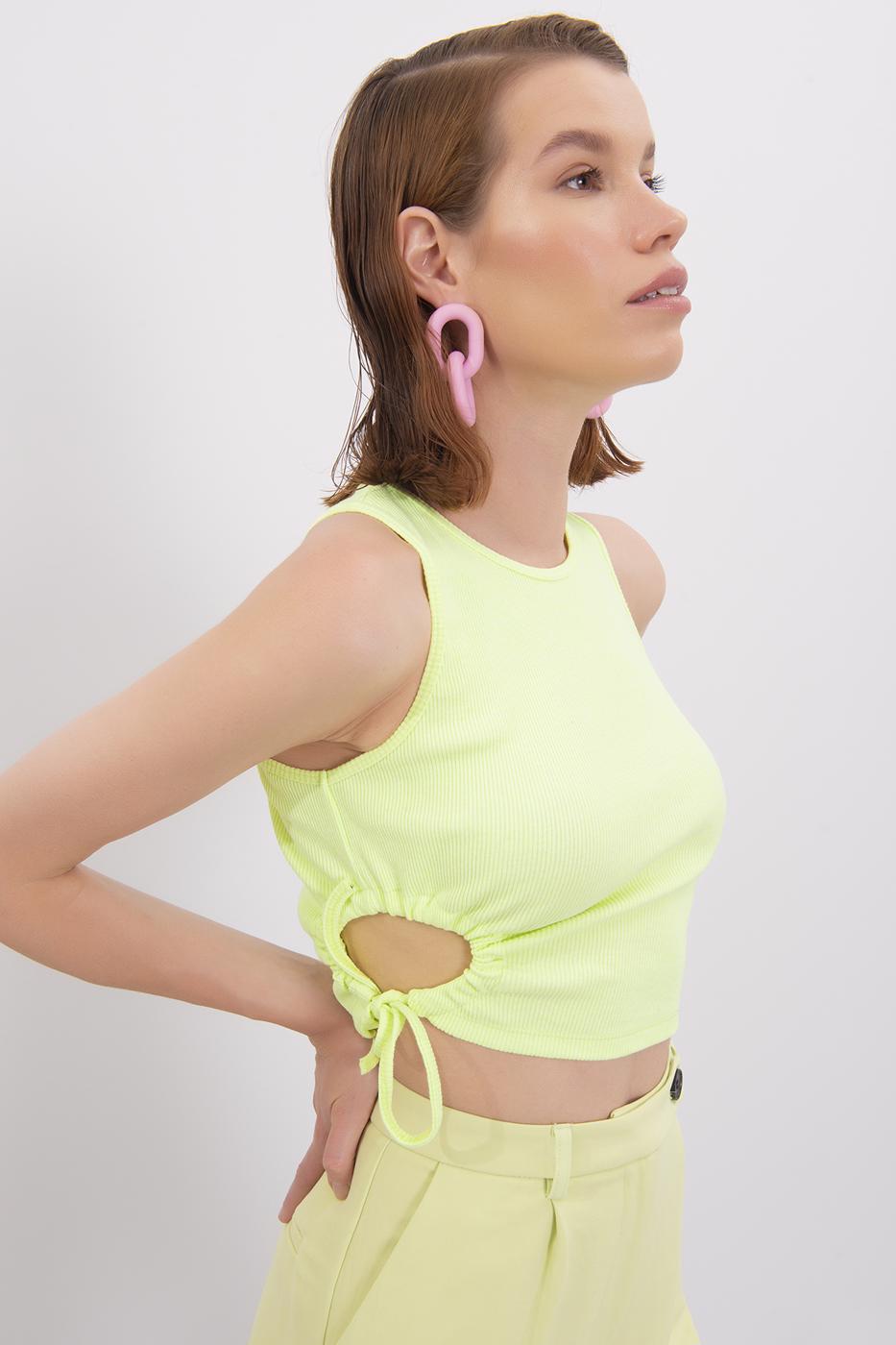 Bayan Sarı Halter Yaka Crop Body