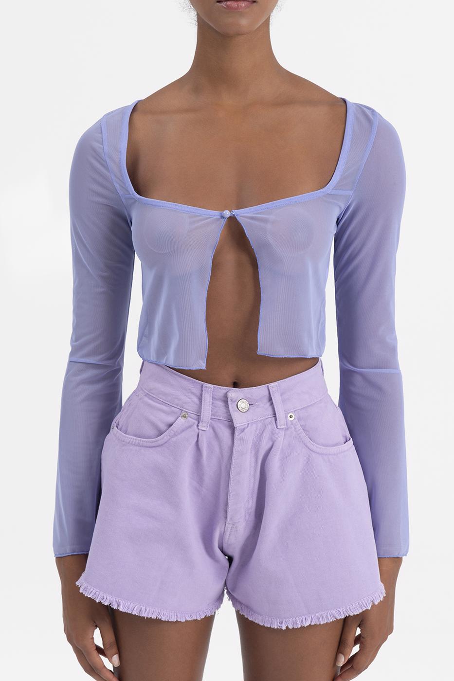 Bayan Lila Tül Crop Hırka