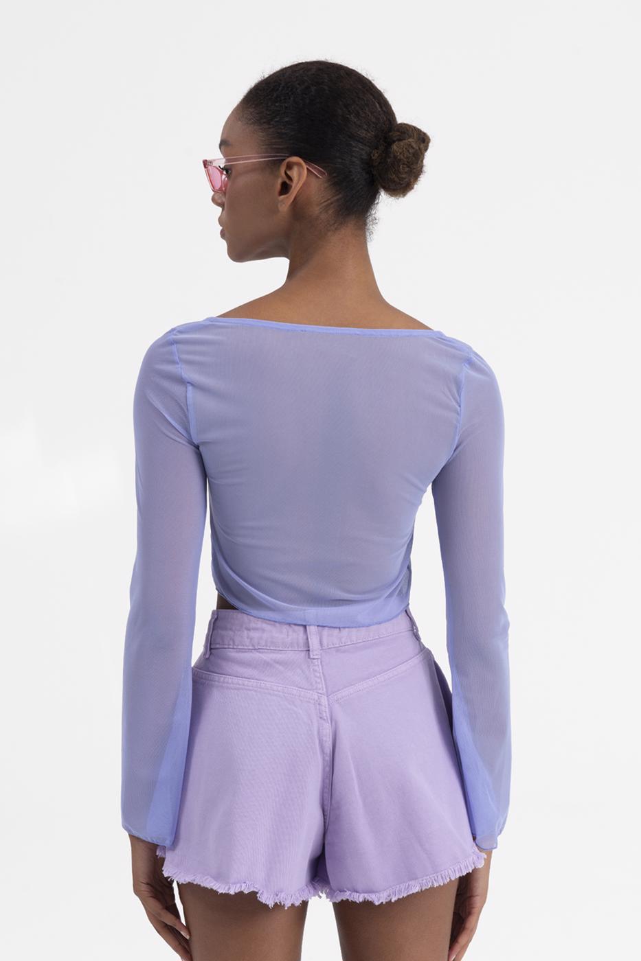 Bayan Lila Tül Crop Hırka