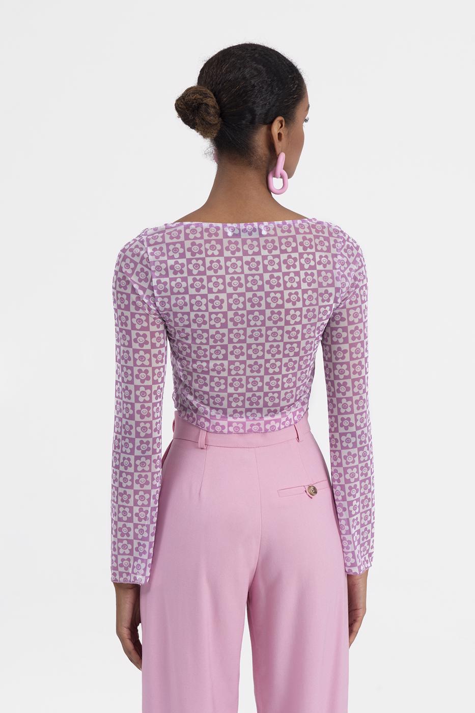 Bayan Pembe Tül Crop Hırka