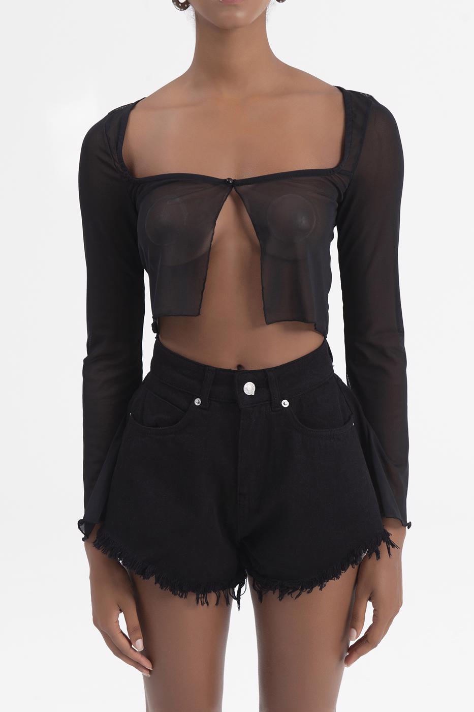 Bayan Siyah Tül Crop Hırka