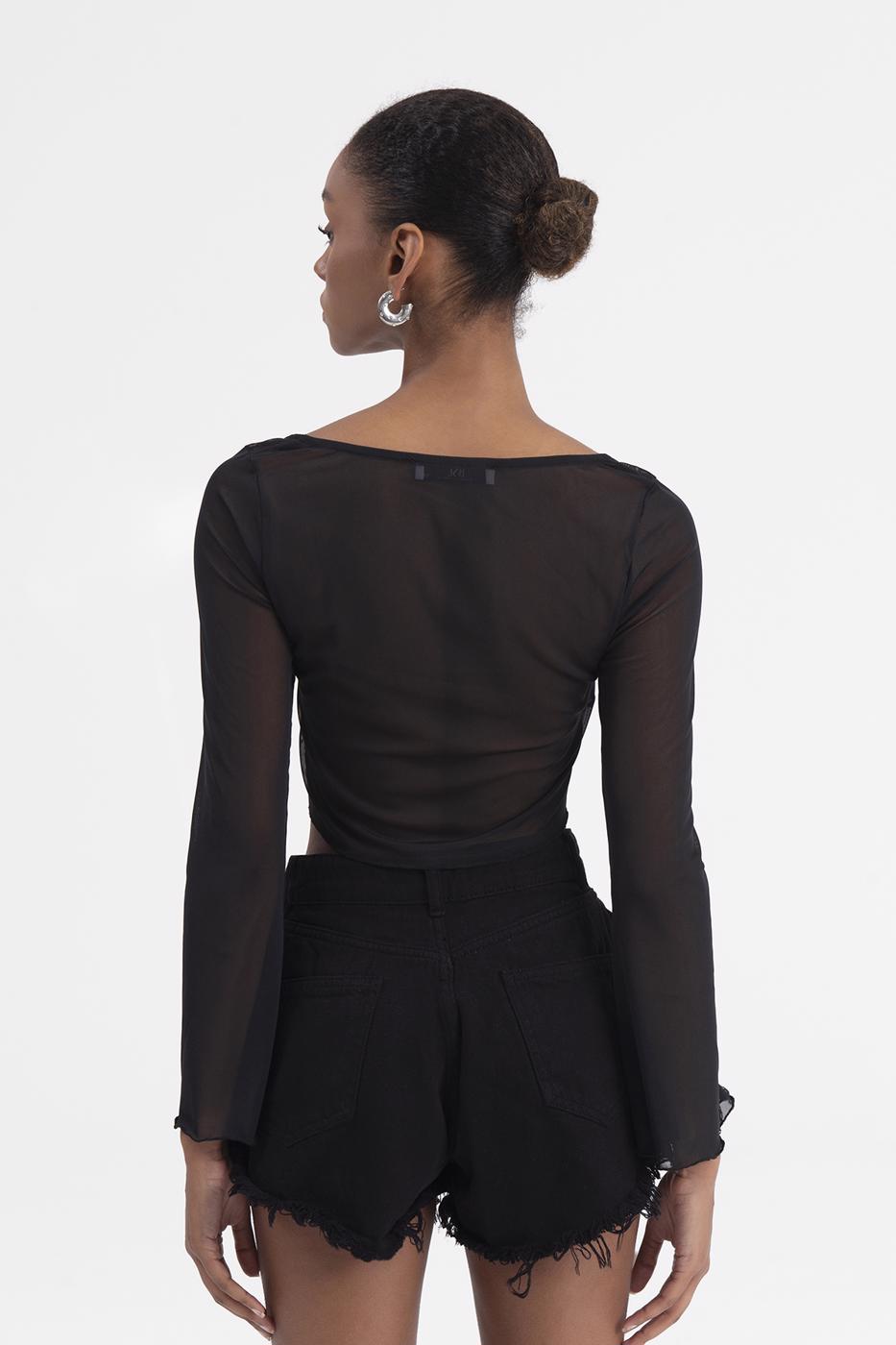 Bayan Siyah Tül Crop Hırka