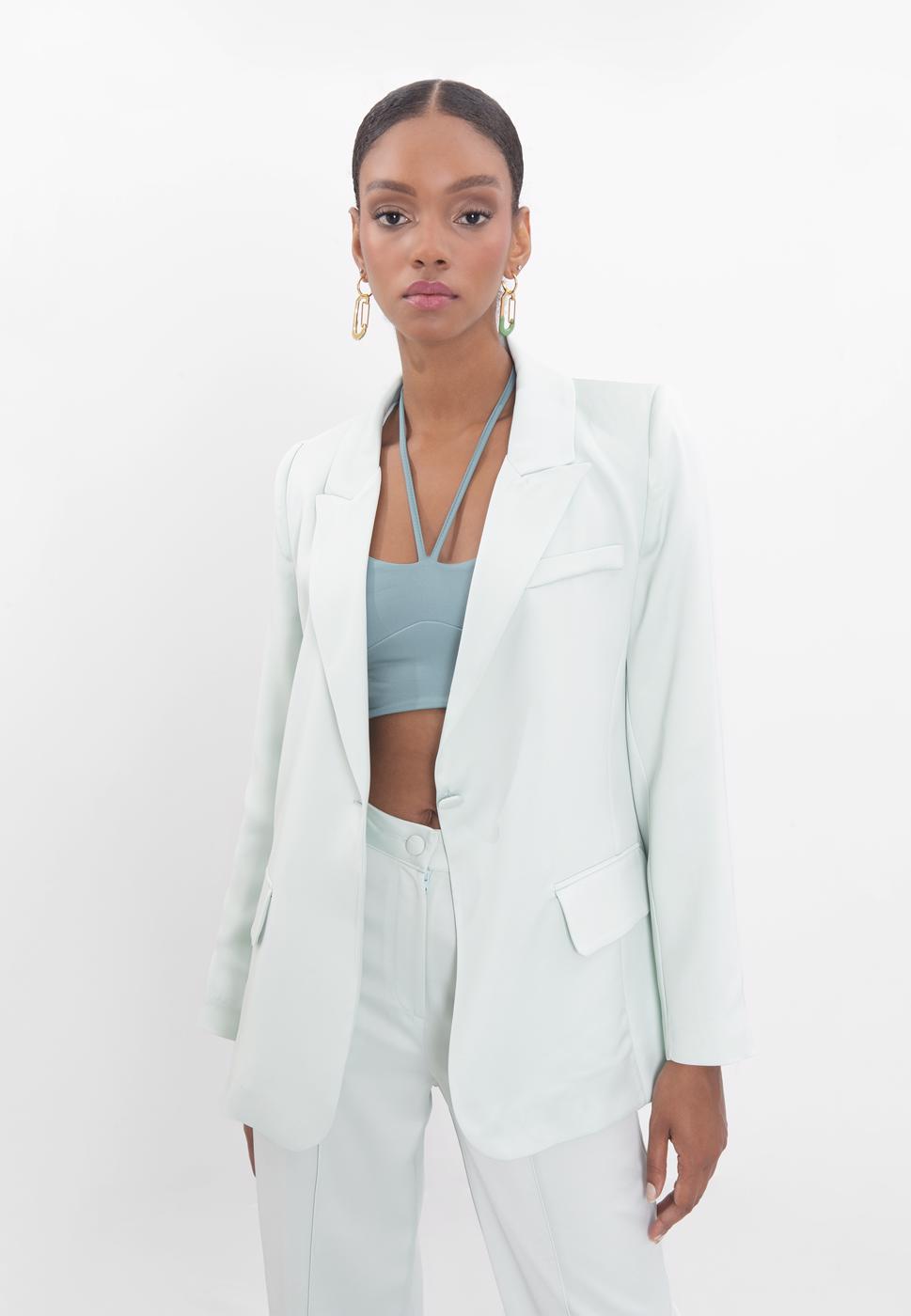 Bayan Yeşil Saten Blazer Ceket