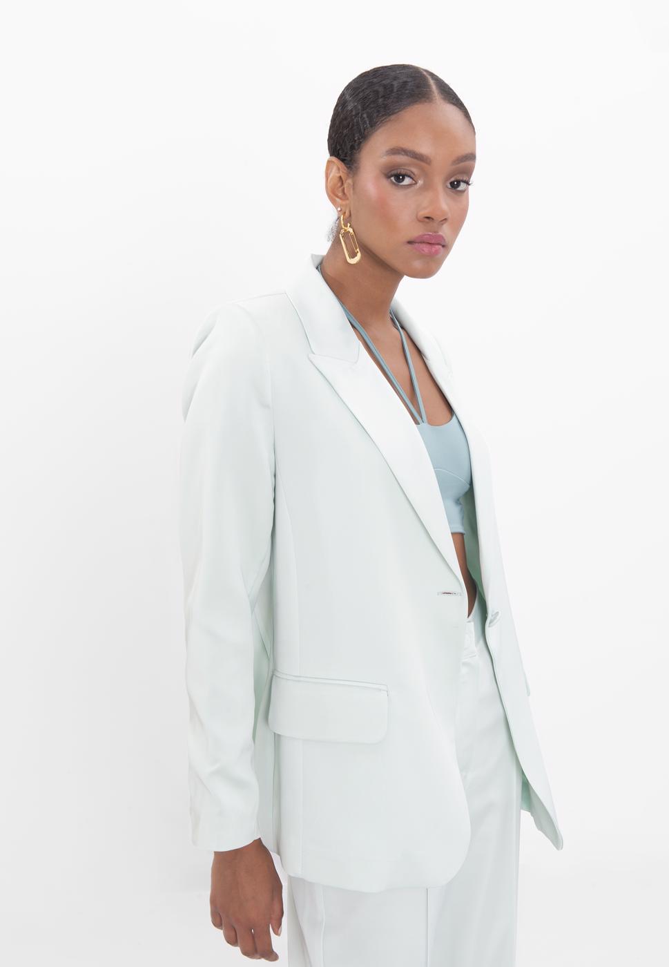 Bayan Yeşil Saten Blazer Ceket