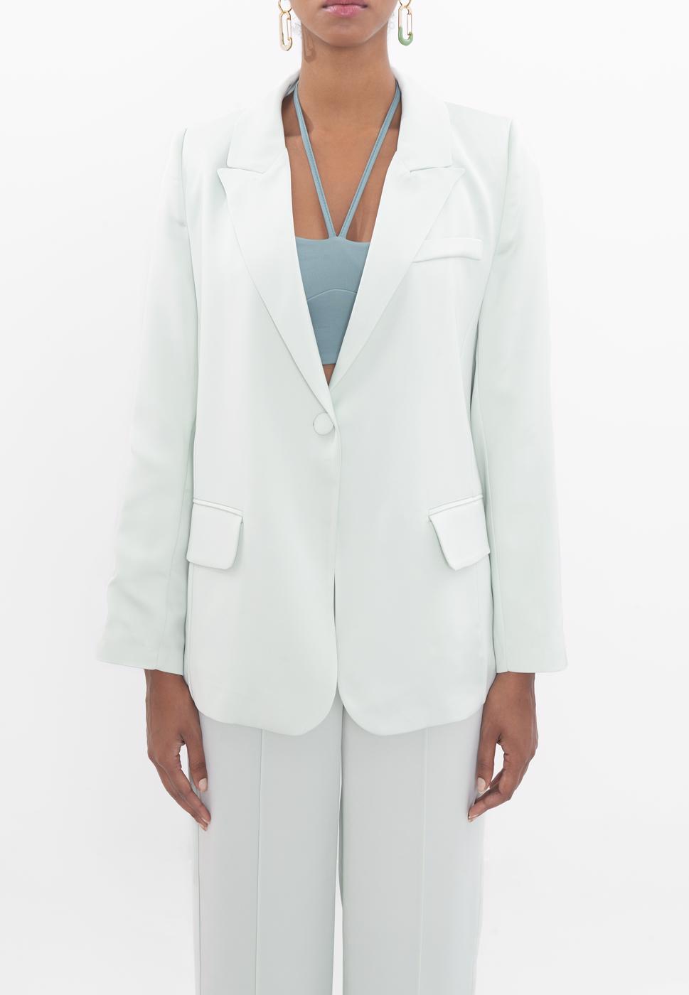 Bayan Yeşil Saten Blazer Ceket