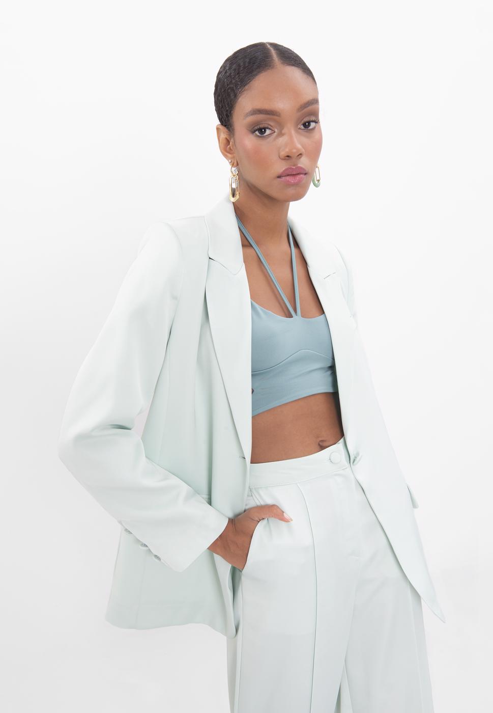 Bayan Yeşil Saten Blazer Ceket