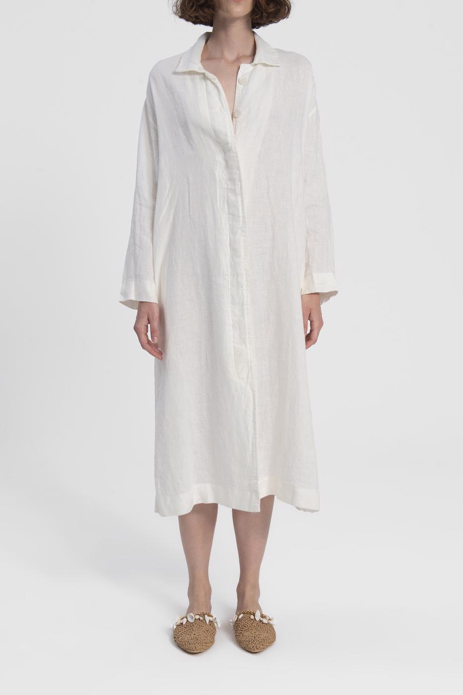 Bayan Beyaz Uzun Keten Trençkot