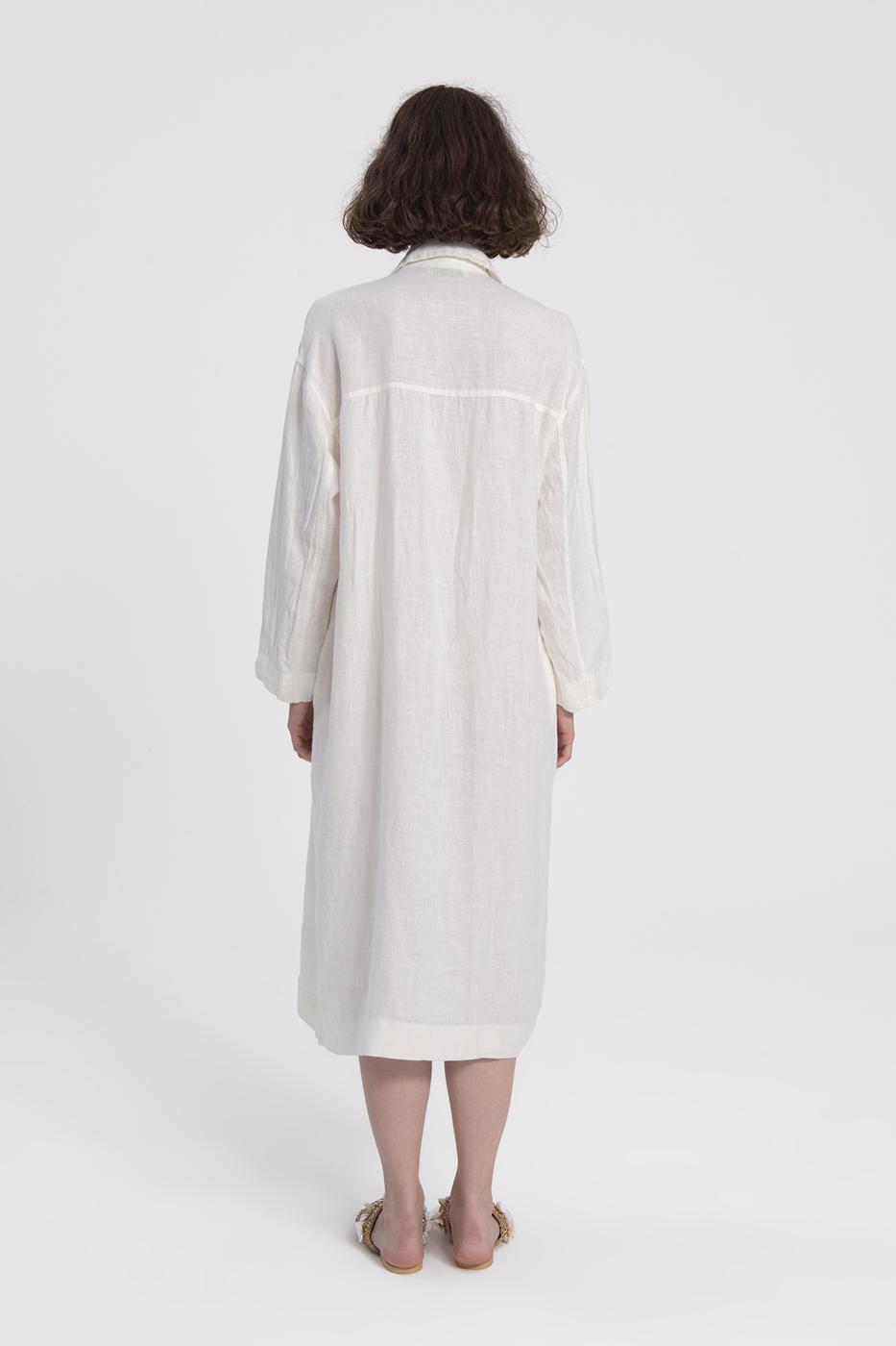 Bayan Beyaz Uzun Keten Trençkot